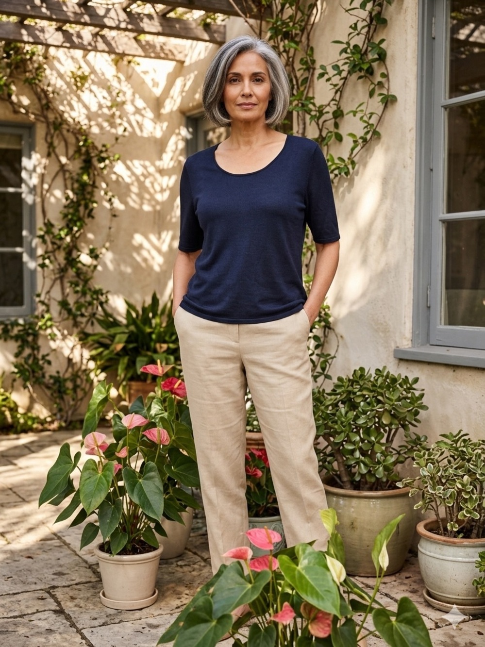 Linda Allard Ellen Tracy Navy Scoop Neck Short Sleeve Tee